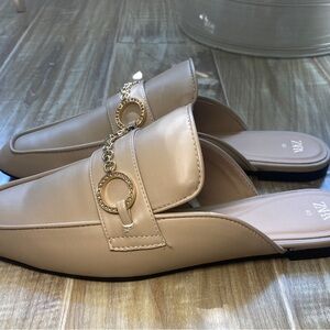 Zara neutral mule loafers